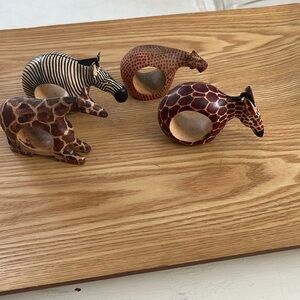 Kenya African Safari Hand Carved Wood  Napkin Rings Set of 4